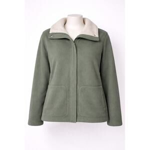 Denim and Co Petite Fleece Bonded Sherpa Coat Green XL